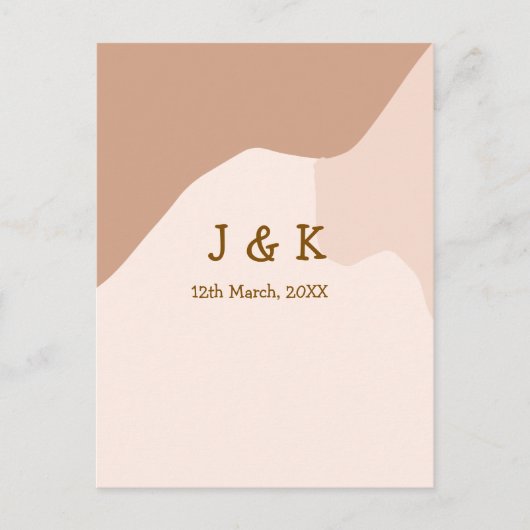 Beige boho curvy orange wedding name date briefkaart (Voorkant)
