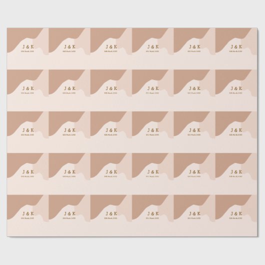 Beige boho curvy orange wedding name date cadeaupapier (Vlak)