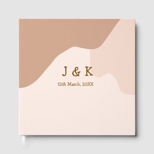 Beige boho curvy orange wedding name date gastenboek (Voorkant)