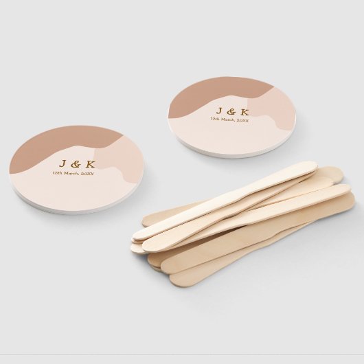 Beige boho curvy orange wedding name date handwaaier (Niet-gemonteerd)