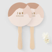 Beige boho curvy orange wedding name date handwaaier (Voorkant en achterkant)