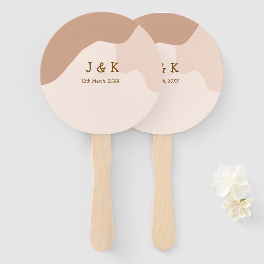 Beige boho curvy orange wedding name date handwaaier (Voorkant en achterkant)