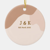 Beige boho curvy orange wedding name date keramisch ornament (Voorkant)