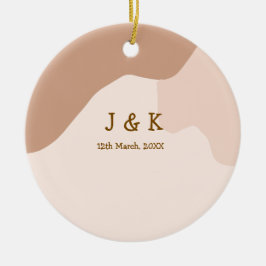 Beige boho curvy orange wedding name date keramisch ornament