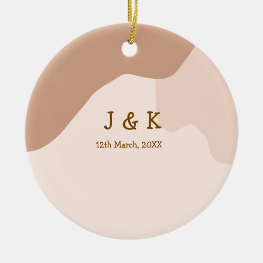 Beige boho curvy orange wedding name date keramisch ornament (Voorkant)