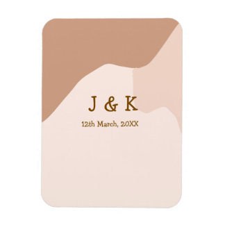 Beige boho curvy orange wedding name date magneet