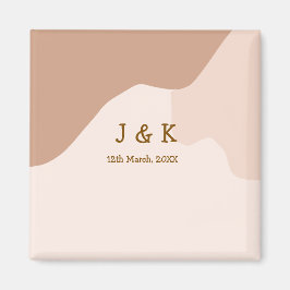 Beige boho curvy orange wedding name date magneet
