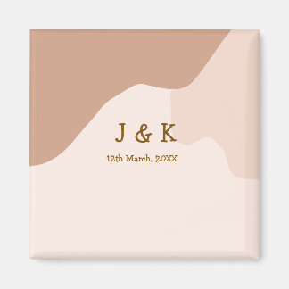 Beige boho curvy orange wedding name date magneet