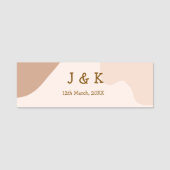 Beige boho curvy orange wedding name date naamplaatje (Voorkant)