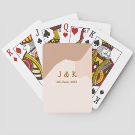 Beige boho curvy orange wedding name date pokerkaarten