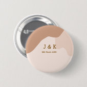 Beige boho curvy orange wedding name date ronde button 5,7 cm (Voorkant /achterkant)