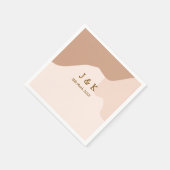 Beige boho curvy orange wedding name date servet (Hoek)