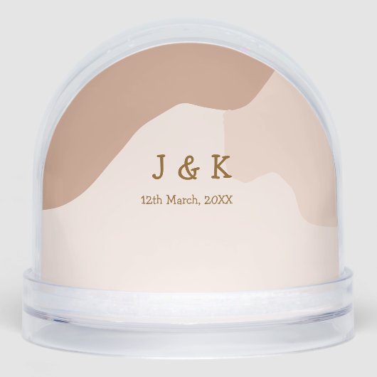 Beige boho curvy orange wedding name date sneeuwbol (Voorkant)