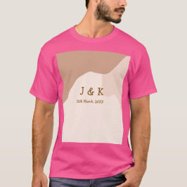 Beige boho curvy orange wedding name date t-shirt
