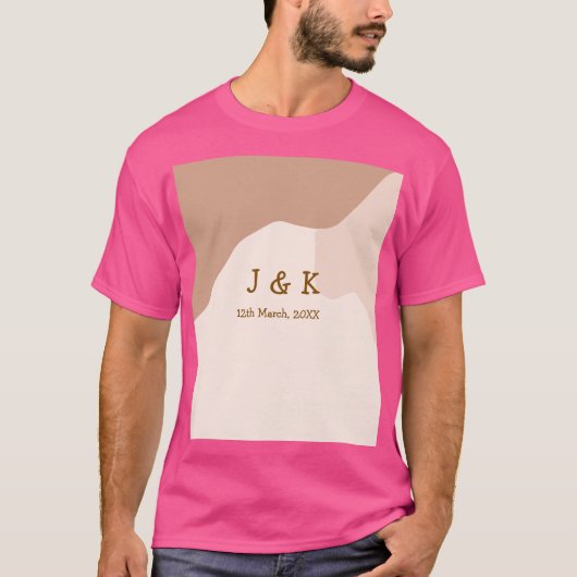 Beige boho curvy orange wedding name date t-shirt (Voorkant)