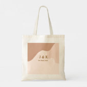 Beige boho curvy orange wedding name date tote bag (Achterkant)