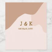 Beige boho curvy orange wedding name date wijn etiket (Enkel label)