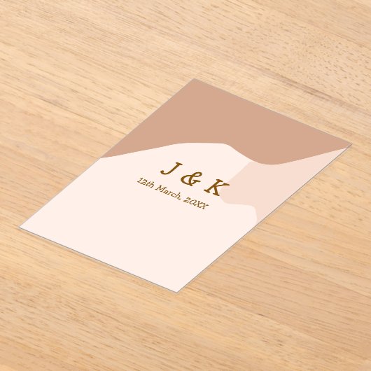 Beige boho curvy oranje bruiloft naam datum acryl uitnodigingen (Laagn)