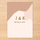 Beige boho curvy oranje bruiloft naam datum acryl uitnodigingen (Voorkant)