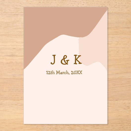 Beige boho curvy oranje bruiloft naam datum acryl uitnodigingen (Voorkant)