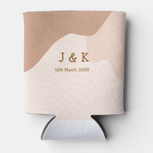 Beige boho curvy oranje bruiloft naam datum blikjeskoeler (Voorkant)