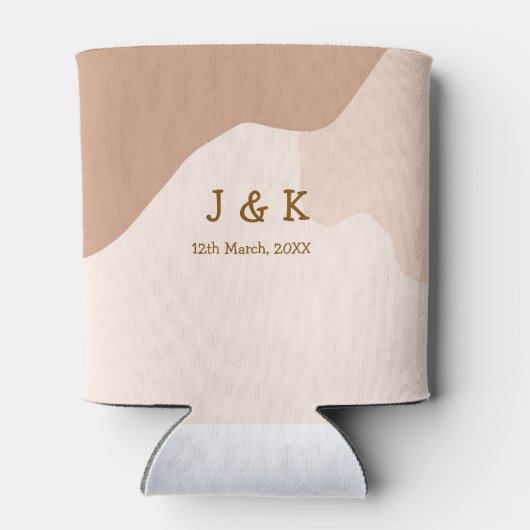 Beige boho curvy oranje bruiloft naam datum blikjeskoeler (Achterkant)