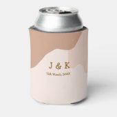 Beige boho curvy oranje bruiloft naam datum blikjeskoeler (Blikje Achterkant)