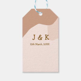 Beige boho curvy oranje bruiloft naam datum cadeaulabel