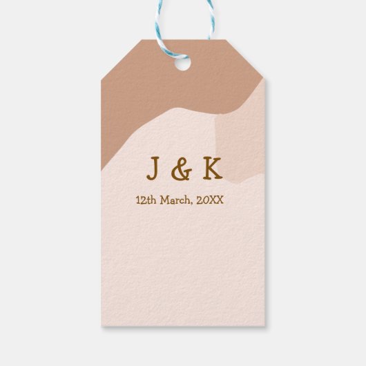 Beige boho curvy oranje bruiloft naam datum cadeaulabel (Achterkant)