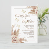 Beige Boho Floral Butterfly Kisses Baby shower Kaart (Staand voorkant)