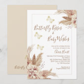 Beige Boho Floral Butterfly Kisses Baby shower Kaart (Voorkant / Achterkant)