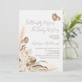 Beige Boho Floral Butterly Kisses Baby shower Kaart (Staand voorkant)
