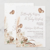Beige Boho Floral Butterly Kisses Baby shower Kaart (Voorkant / Achterkant)