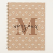 Beige Boho Floral Gepersonaliseerde Monogram Naam Planner (Voorkant)