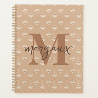 Beige Boho Floral Gepersonaliseerde Monogram Naam Planner