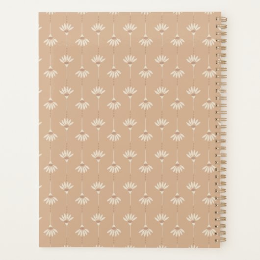 Beige Boho Floral Gepersonaliseerde Monogram Naam Planner (Achterkant)