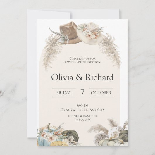 Beige Boho Floral Wedding Kaart (Voorkant)