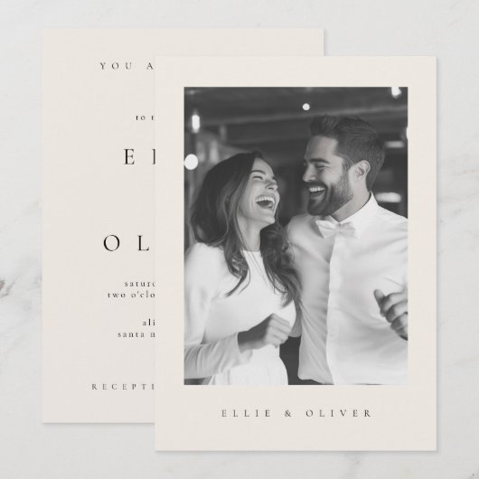 Beige Boho foto Moderne bruiloft Kaart (Voorkant / Achterkant)