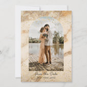 Beige Boho Frame Foto Save The Date Trouwen Kaart (Voorkant)