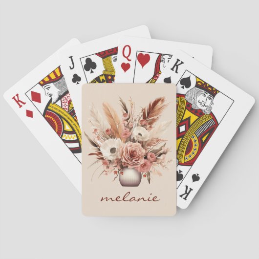 Beige Boho Gepersonaliseerde Vaas Bloemstuk Kunstw Pokerkaarten (Achterkant)