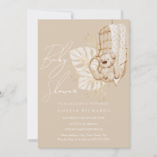 Beige Boho Knuffelbeer Neutrale Baby Shower Kaart