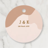 Beige boho kromlijnige oranje trouw naam datum bedankjes labels (Achterkant)