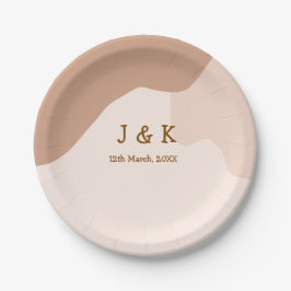 Beige boho kromlijnige oranje trouw naam datum papieren bordje