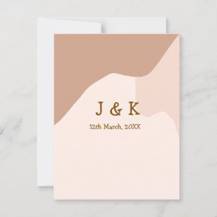 Beige boho kromme oranje trouw naam datum briefkaart