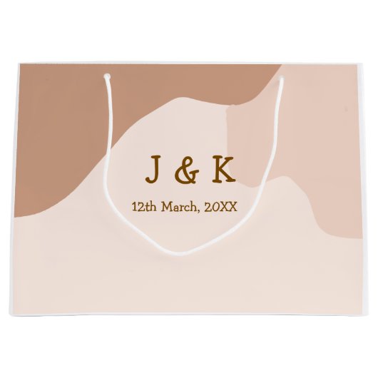 Beige boho kromme oranje trouw naam datum groot cadeauzakje (Voorkant)