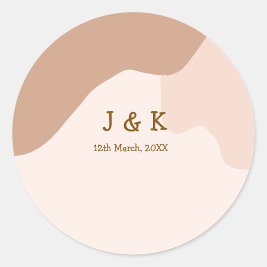 Beige boho kromme oranje trouw naam datum ronde sticker (Voorkant)