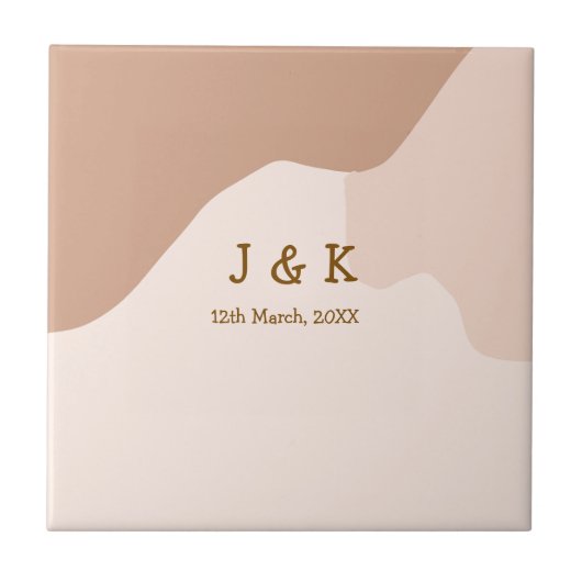 Beige boho kromme oranje trouw naam datum tegeltje (Voorkant)