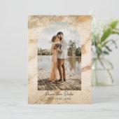 Beige Boho Lijst Foto Save The Date Trouwen Kaart (Staand voorkant)