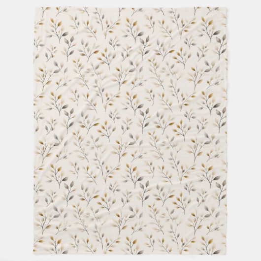 Beige Boho Neutral Botanical Cream Leaves Pattern Fleece Deken (Voorkant)