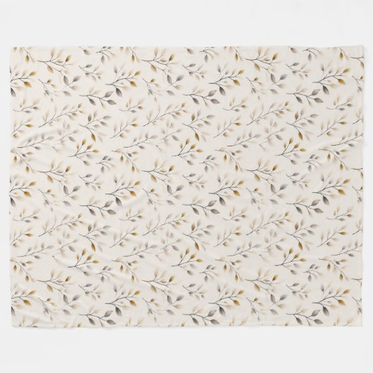 Beige Boho Neutral Botanical Cream Leaves Pattern Fleece Deken (Voorkant (Horizontaal))